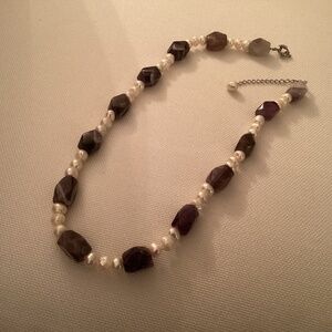 Mother-of pearl & purple stone necklace